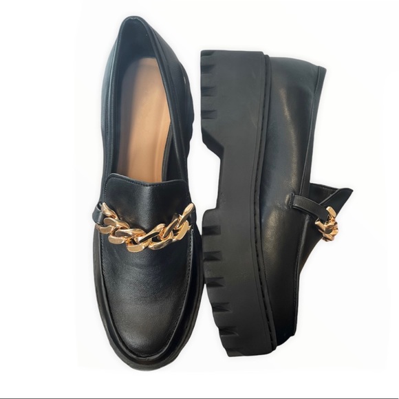 Black Gold Chain Platform Penny Loafers - Picture 4 of 10